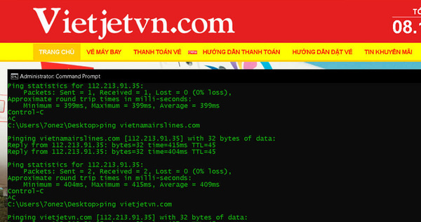 website được cho là mạo danh hãng hàng không VietJet Air